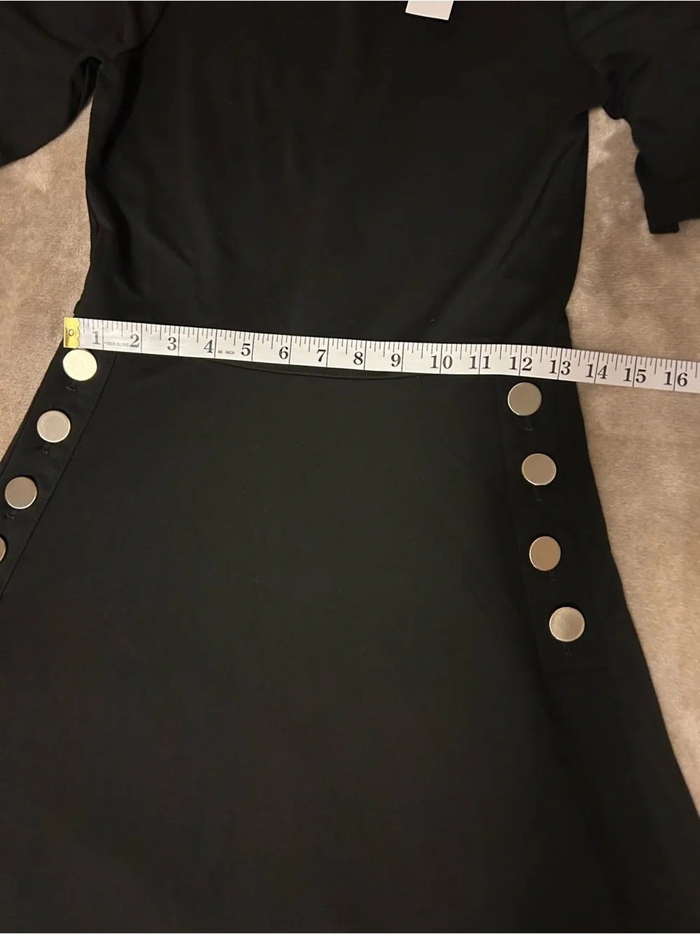 NWT Ann Taylor Black Jersey Midi A-Line Dress with Silver Button Accents, Size 4 - Picture 3 of 6
